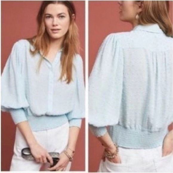 Maeve Tops - Maeve By Anthropologie Blue Rosa Button Down Swiss Dot Blouse Top size small